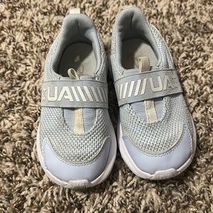 Under Armour toddler slip on tennis shoes, baby blue